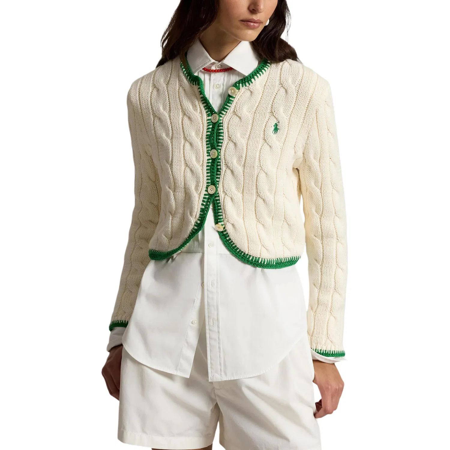 Кардиган из трикотажа с контрастной отделкой Polo Ralph Lauren, Beige — фото 4
