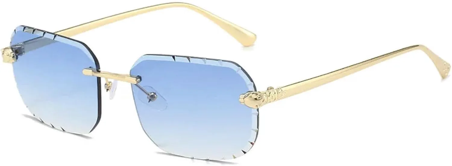 

Модные солнцезащитные очки без оправы для мужчин и женщин, прямоугольные солнцезащитные очки без оправы с защитой от УФ-излучения UV400 TKKTLLT, Gradient Blue