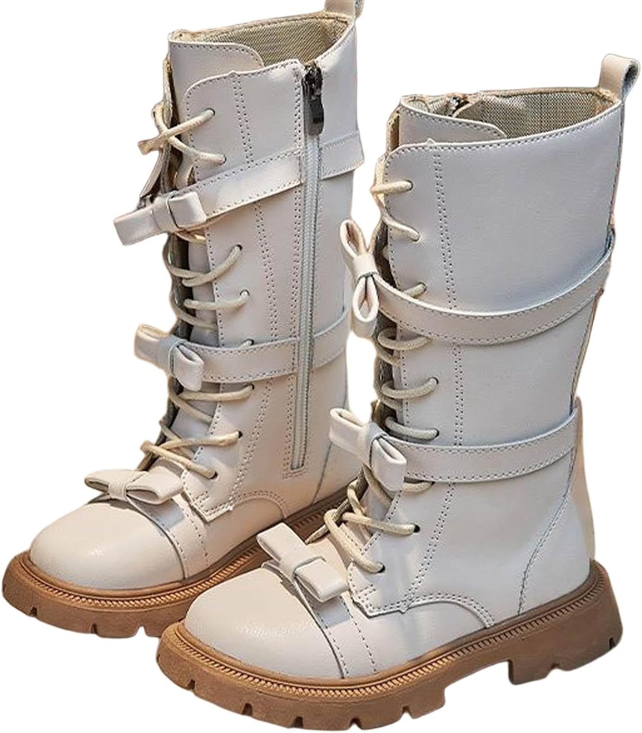 

Милые ботинки на шнуровке для девочек: модные с круглым носком, водонепроницаемые, с мехом, кожаные, с боковой молнией, панк-готический стиль, обувь для рождественской вечеринки Generic, Beige