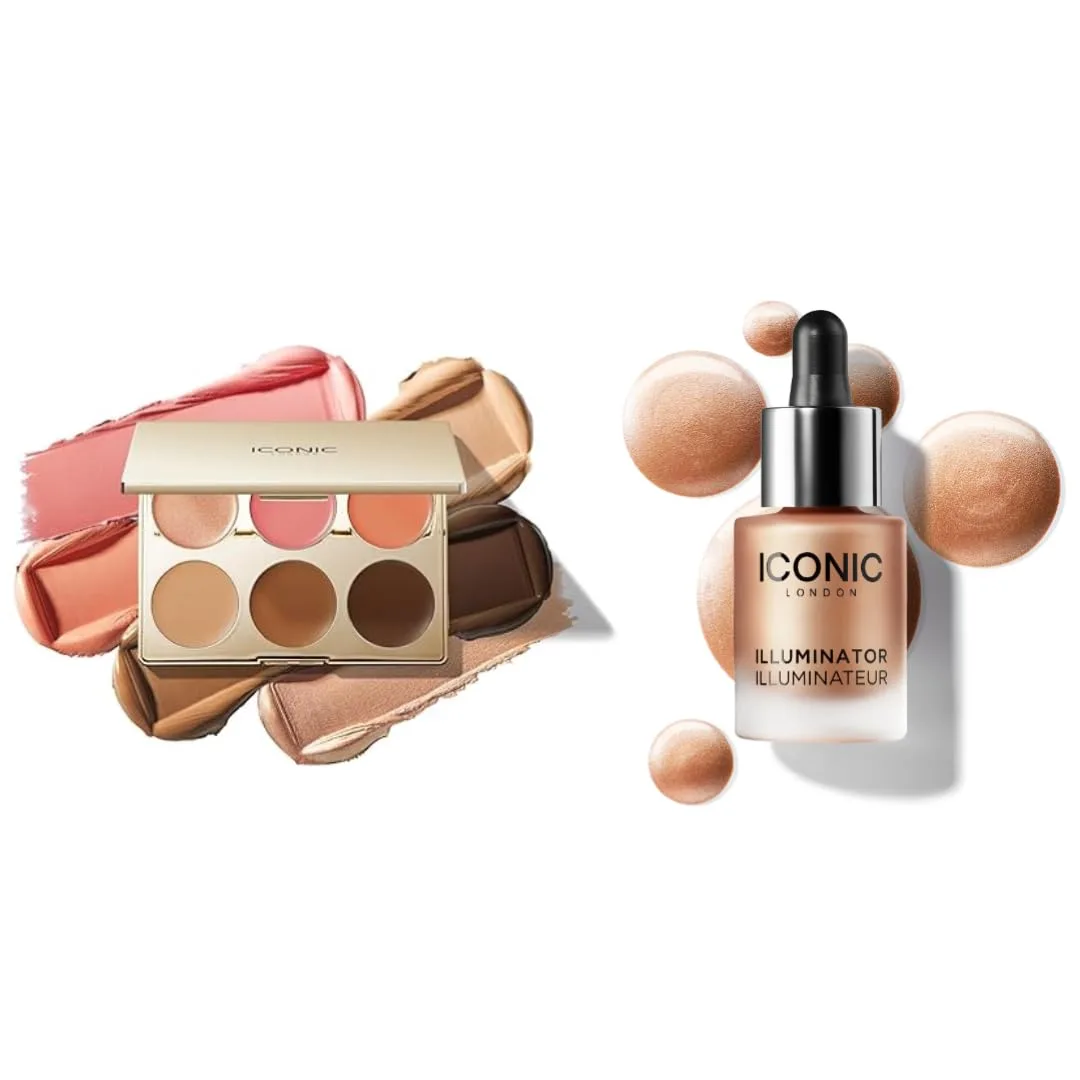 ICONIC LONDON Illuminator (Original) и палетка для румян, бронзера и хайлайтера, Glow, Bronze, and Highlight, Cruelty Free, Vegan