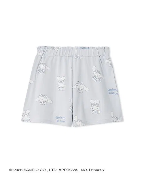 Шорты детские с принтом Hello Kitty и Cinnamoroll, Gelato Pique, 95% вискозы, 5% полиуретана, светло-голубой