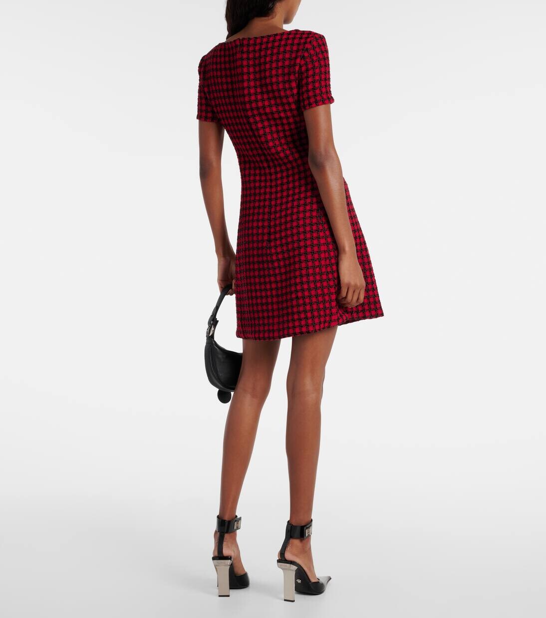 Мини-платье из твида с добавлением шерсти в клетку Versace, цвет lipstick red, black — фото 3