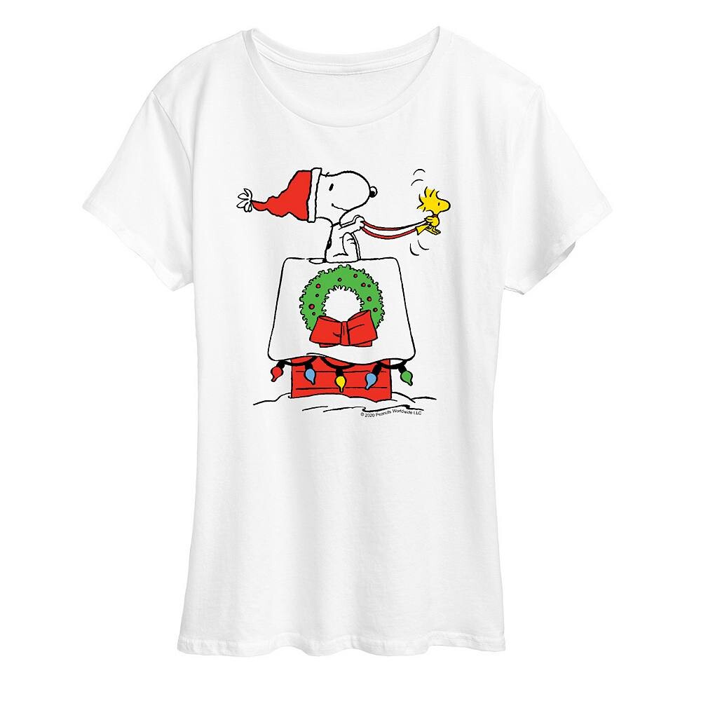 

Женская футболка с рисунком Peanuts Snoopy Sleigh Licensed Character, белый