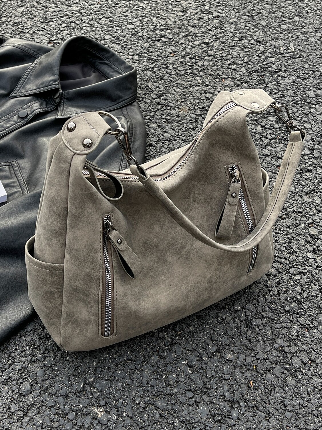 

Сумка минималистичная Hobo Bag на молнии, хаки