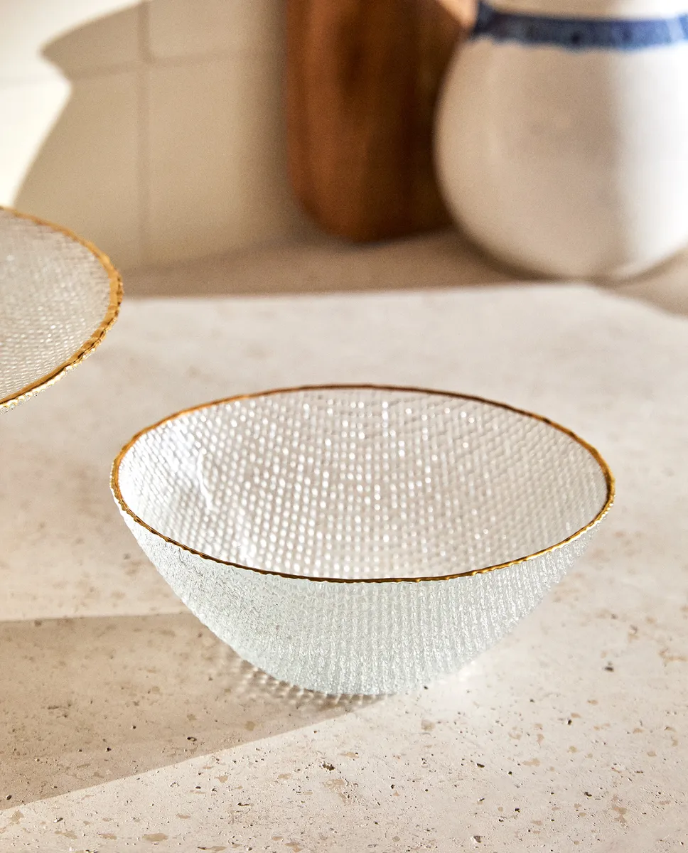 

Приподнятая стеклянная чаша с золотым ободком Zara Home, золотой
