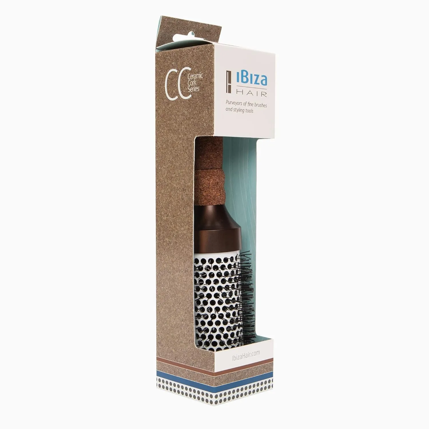Керамическая круглая щетка Ibiza Hair (CC4-63mm) с углеродным волокном и нейлоновой щетиной, эргономичная пробковая ручка, термостойкая ионная технология для уменьшения пушистости и статики, придает объем — фото 4