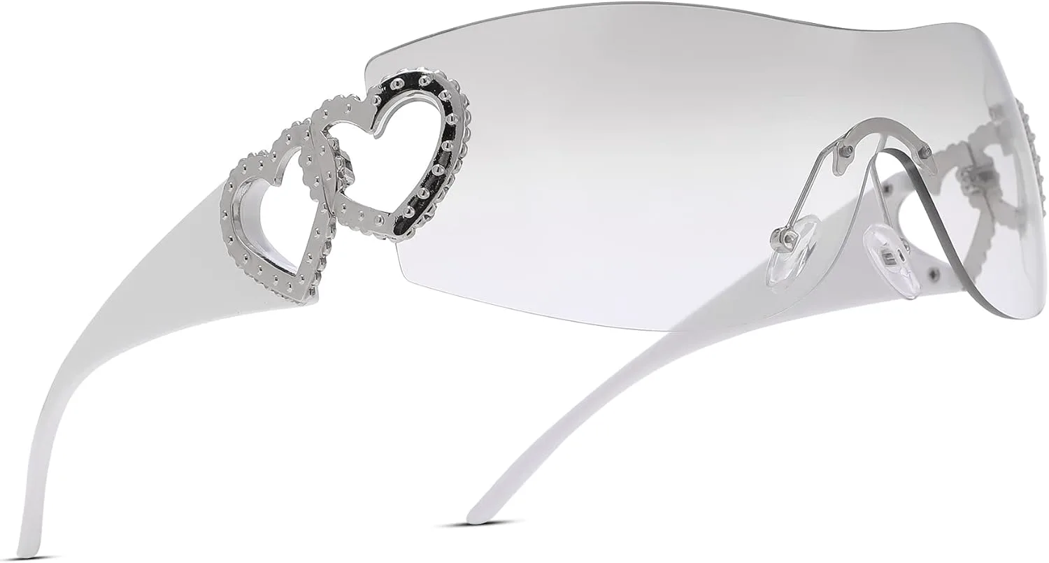 

Солнцезащитные очки COASION Wrap Around Y2K без оправы для женщин и мужчин, большие, модные, в стиле 2000-х, с козырьком-щитком, B1* White/Gradient Silver