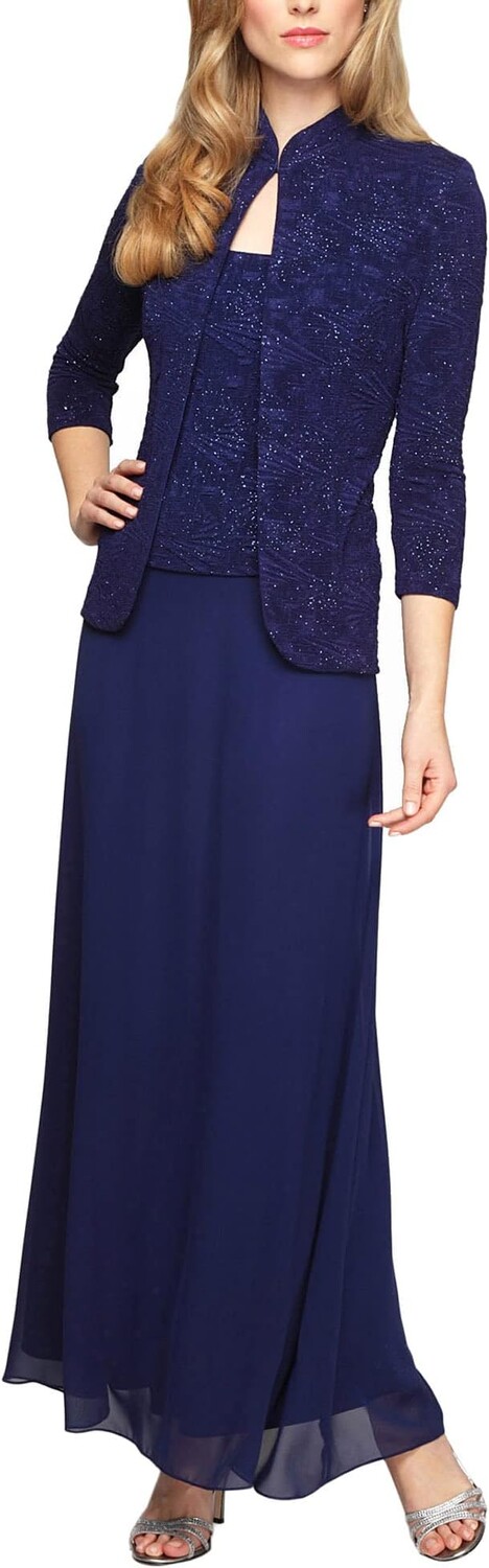 

Платье Alex Evenings Long Jacquard Knit Jacket Dress with Mandarin Collar Jacket, цвет Electric/Blue