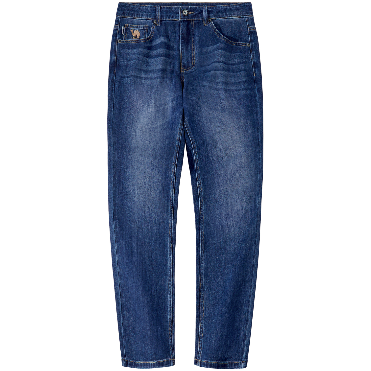 

Мужские джинсы, брюки прямого кроя средней жесткости Camel, темный синий