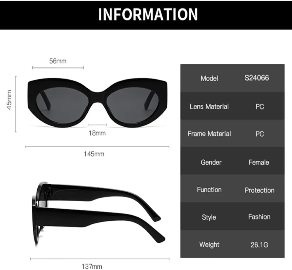 

Солнцезащитные очки в стиле ретро «кошачий глаз» с овальной оправой, модные солнцезащитные очки с защитой от УФ-излучения UV400 для женщин MTZJH, Black Brown
