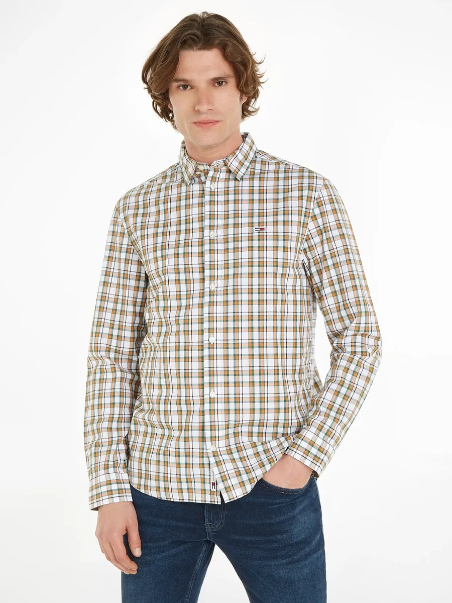 

Рубашка в клетку Tommy Jeans "TJM REG ESSENTIAL CHECK SHIRT" с вышитым логотипом, белый