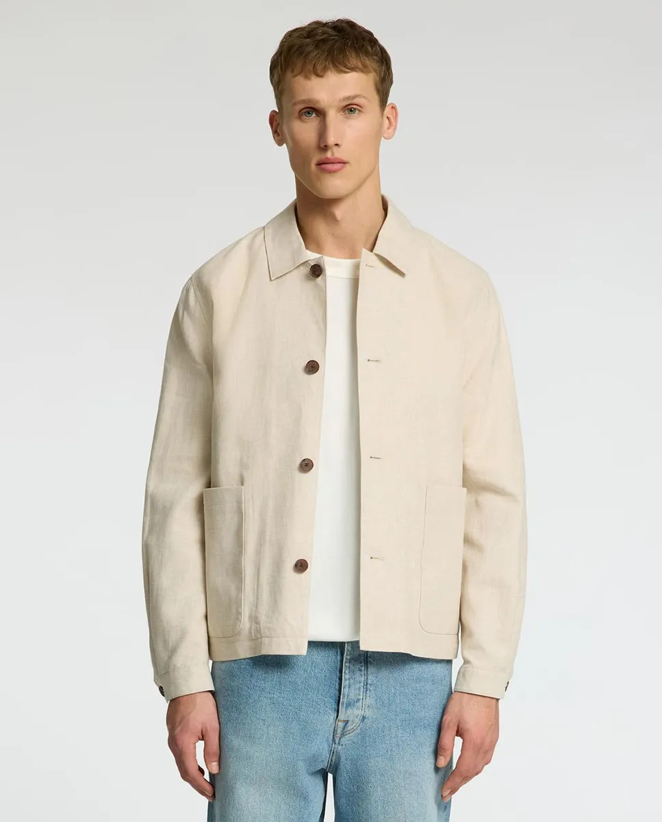 

Мужской льняной спортивный пиджак без лацканов, стандартного кроя Selected, серый