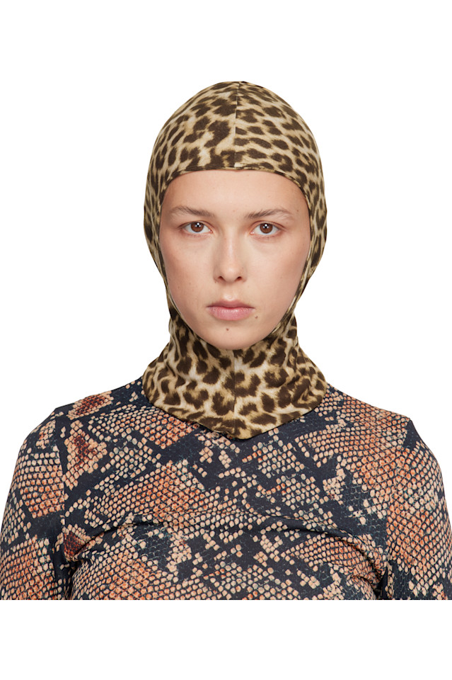 

Duran Lantink Балаклава из коричневой трикотажной ткани с принтом