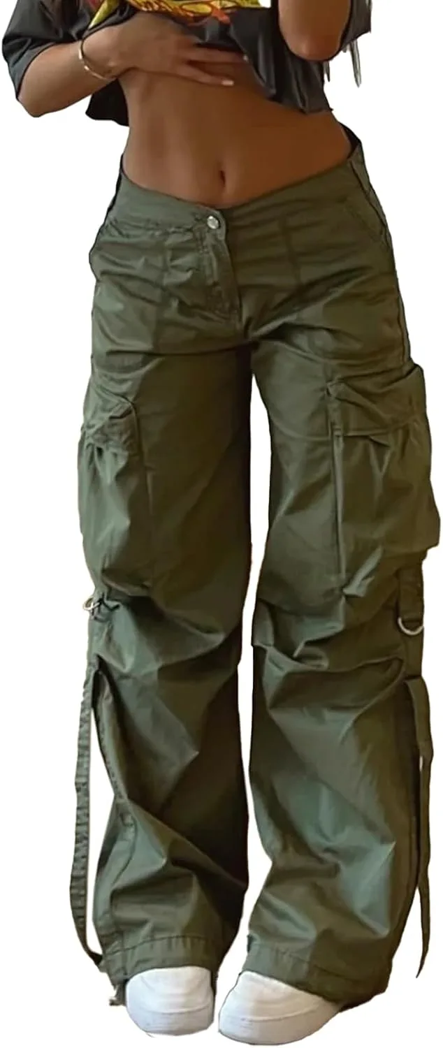 

Molilove высокие багги карго-штаны для женщин с клапанными карманами, прямой крой