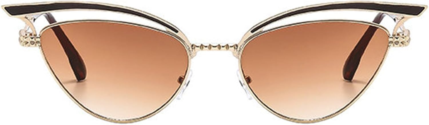 

Винтажные солнцезащитные очки «кошачий глаз» с ажурной оправой, черные с коричневыми линзами, модные женские солнцезащитные очки в металлической оправе, трендовые очки для вечеринок willochra, Brown