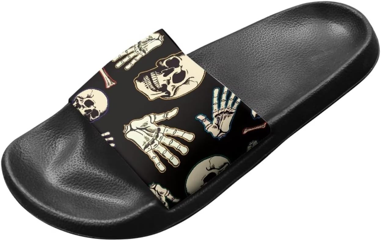 

Сандалии Binienty с одной полоской для женщин и мужчин, нескользящие, повседневные, для прогулок, пляжные шлепанцы с поддержкой свода стопы, Vintage Skull