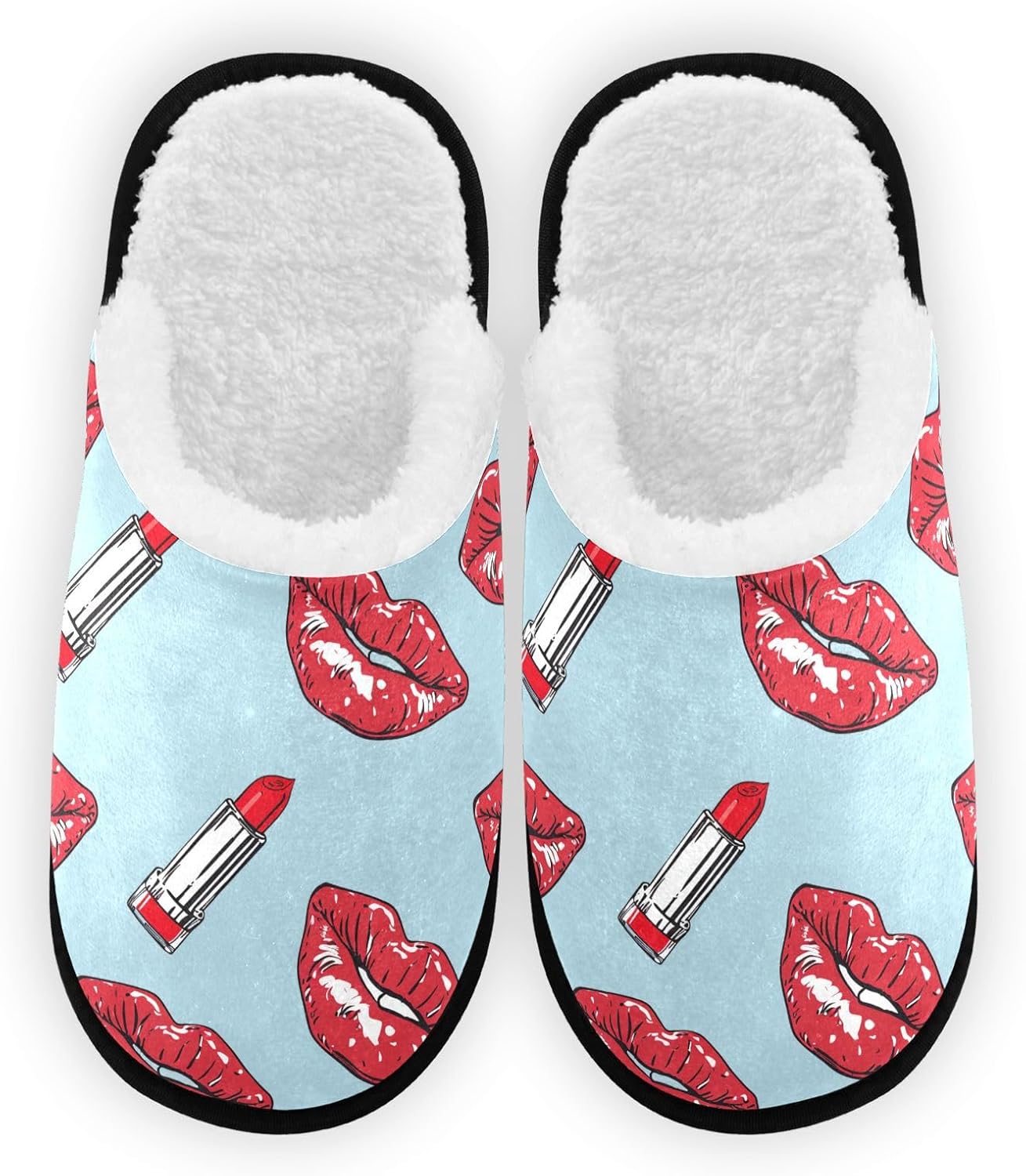 

Домашние плюшевые тапочки FENOCHE с помадой Red Lips для женщин и мужчин, теплые и удобные, для путешествий, спа, с нескользящей подошвой, Multicolor