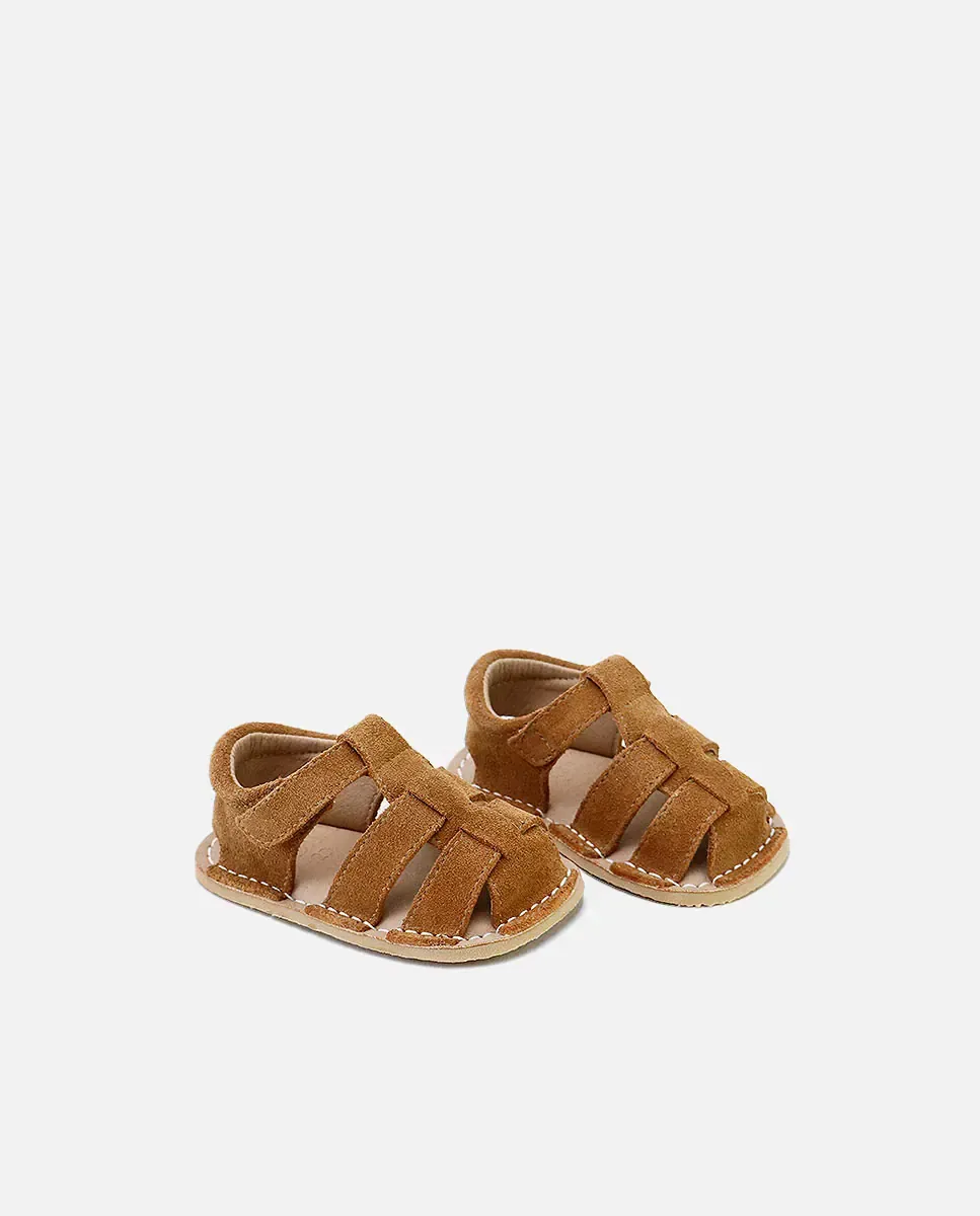 Детские босоножки-крабики barefoot из кожи с застежкой-липучкой Eli 1957, Camel — фото 3