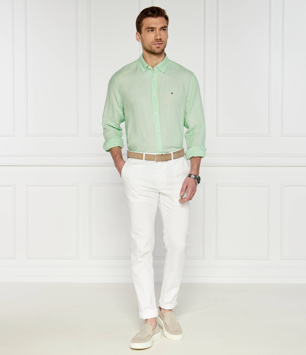 Льняная рубашка Tommy Hilfiger PIGMENT DYED Regular Fit, зеленый — фото 2