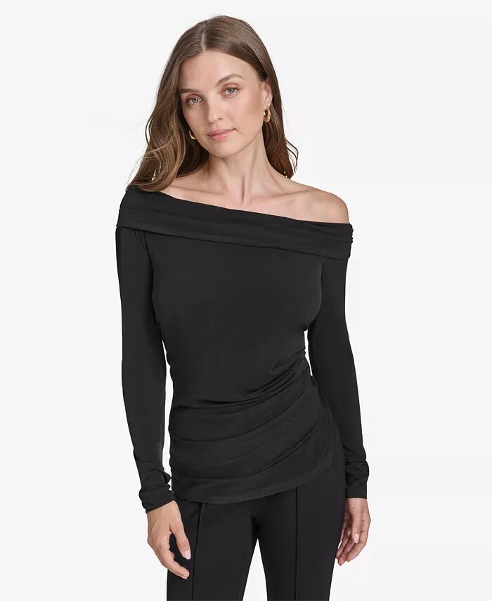 

Женский топ с открытыми плечами и сборками Halston, черный
