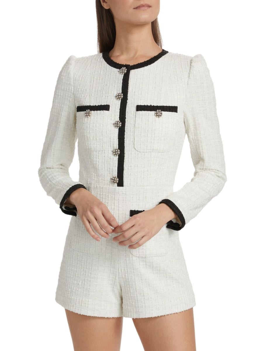 

Длинный твидовый комбинезон Shiloh Alice + Olivia, цвет Off White Black