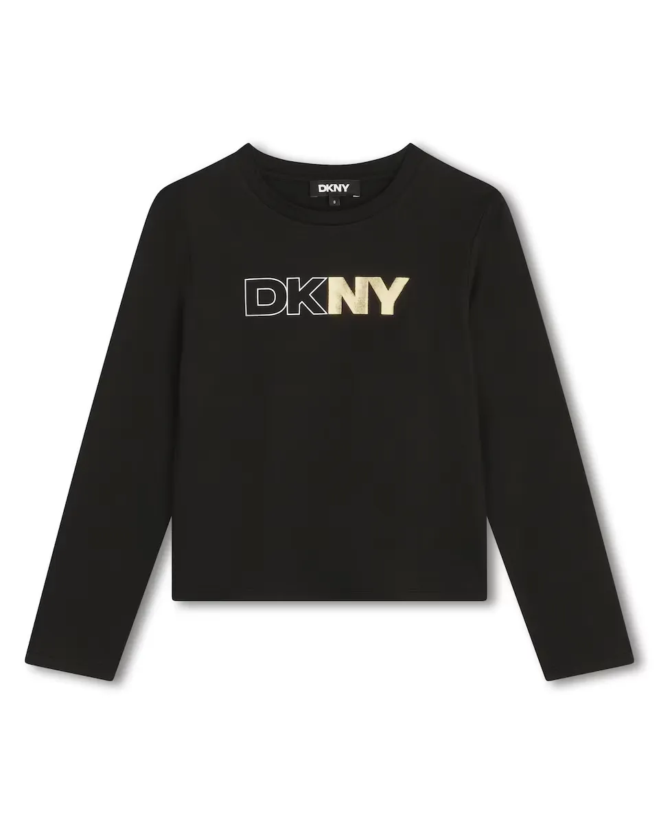 

Футболка для девочек с длинными рукавами из 100% хлопка DKNY, черный