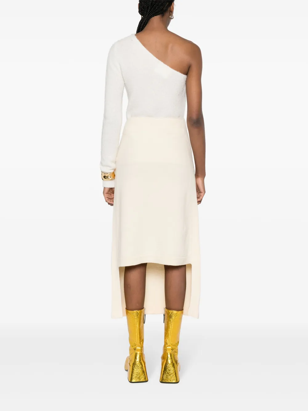 Шерстяная юбка с асимметричным подолом JIL SANDER, нейтральный — фото 4