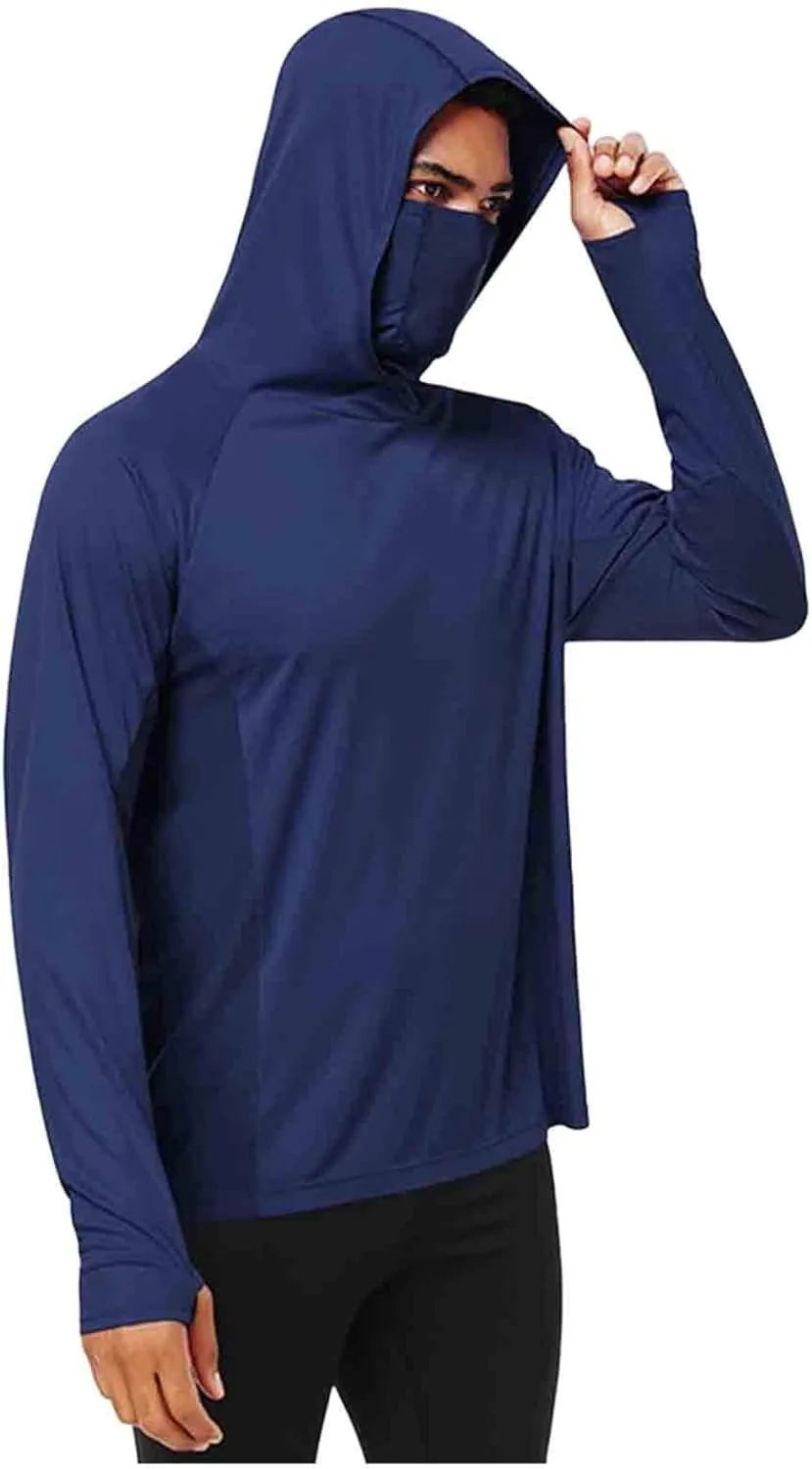 

Мужская солнцезащитная рубашка с длинным рукавом UV Protection, капюшоном и отверстием для большого пальца