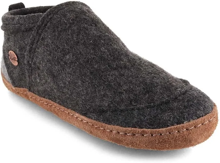 Домашние тапочки WoolFit Taiga с кожаной подошвой - современные тапочки, унисекс, размеры 36-50, темно-серый