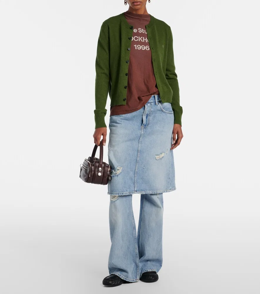 Шерстяной кардиган Acne Studios, зеленый — фото 2