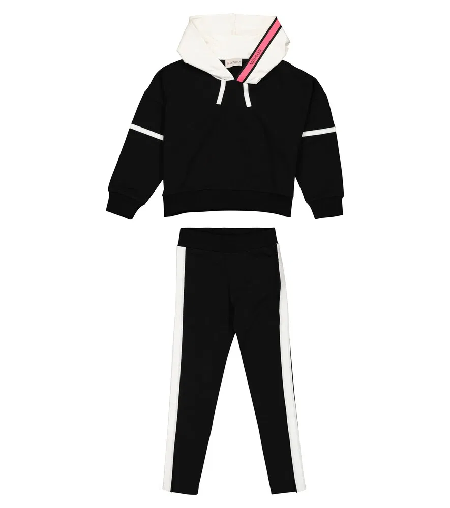 Спортивный костюм из эластичного хлопка Moncler Enfant, черный