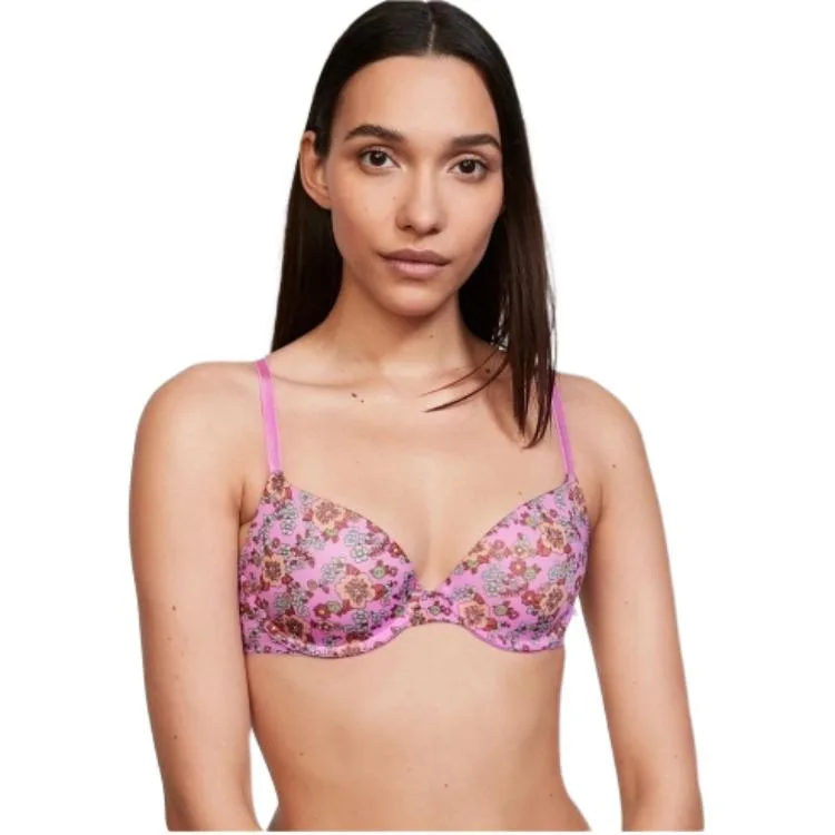 Victoria's Secret Бюстгальтер женский с цветочным принтом в ягодно-розовом цвете — фото 2