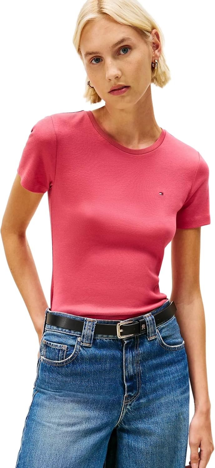 Женская футболка с полосатым логотипом Tommy Hilfiger, Light Crimson — фото 2