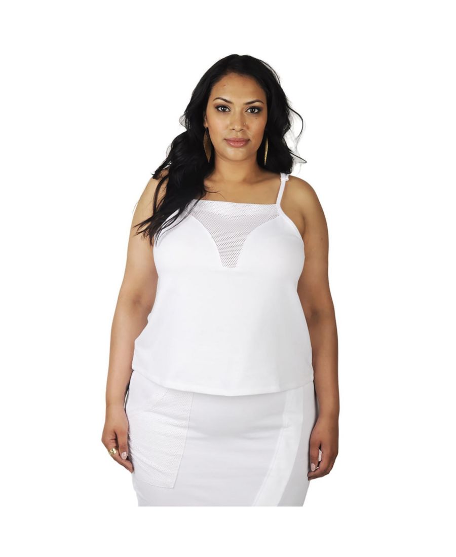 

Топ-майка большого размера из французского махрового трикотажа на тонких бретелях Poetic Justice, White