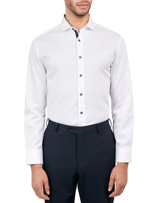 

Мужская классическая рубашка с однотонной текстурой Michelsons of London Society of Threads, цвет White/blue