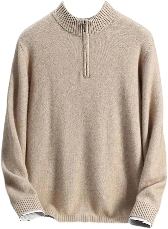 

Мужской свитер с воротником-стойкой и молнией 100% кашемир OWEIEYEU