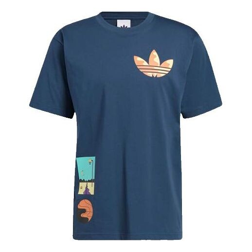 

Футболка originals surreal summer tie dye printing logo round neck short sleeve navy blue Adidas, синий