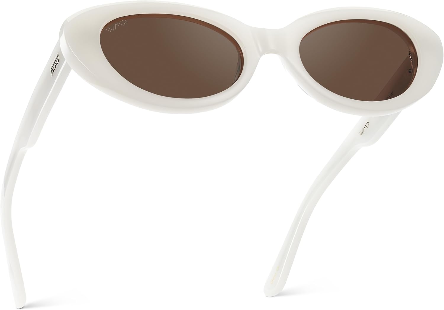 

WearMe Pro — Женские поляризованные солнцезащитные очки «кошачий глаз», овальные линзы, массивная закругленная оправа, 5-шарнирные застежки, дизайн с ручной полировкой, Pearl White / Brown Lens