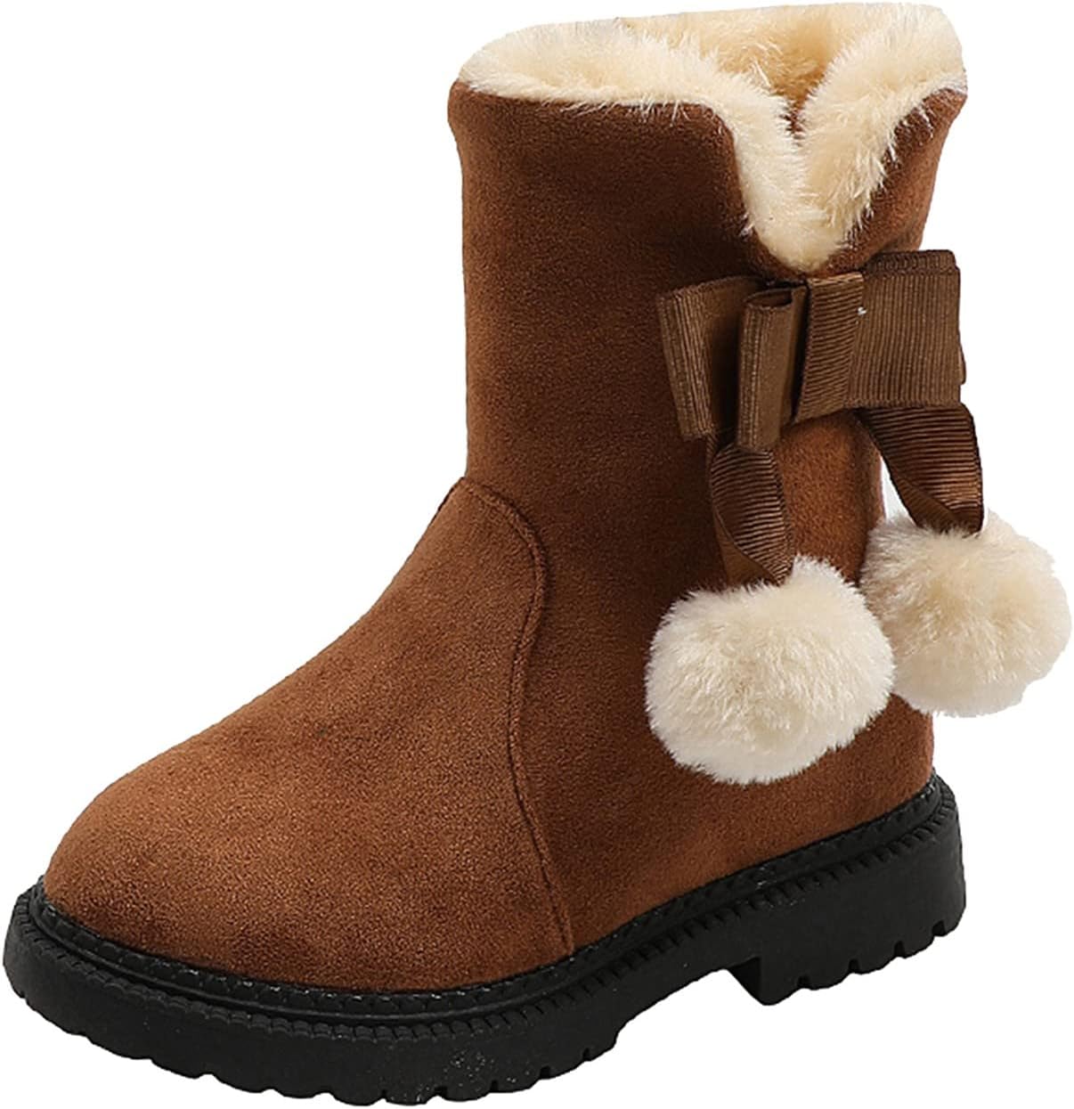 

Детские замшевые ботильоны с кисточками для девочек, боковая молния, короткие ботинки, зимние, теплые, с пушистой подкладкой, средние по голени, снегоступы Generic, коричневый