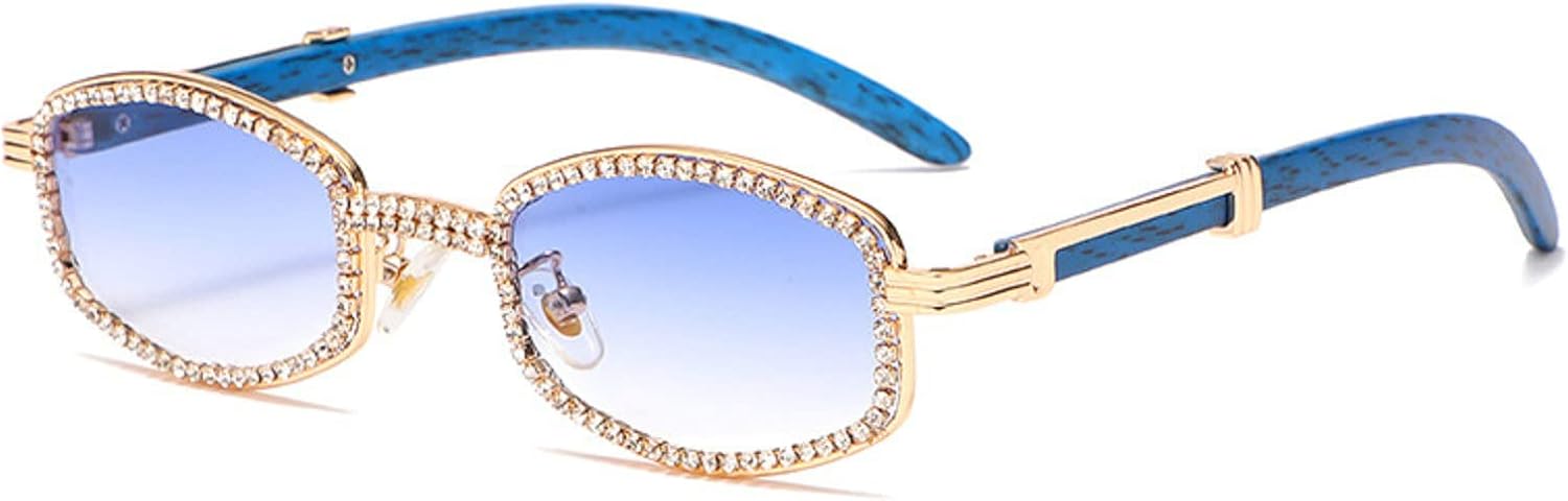 

Квадратные солнцезащитные очки Diamond для мужчин и женщин, роскошные дизайнерские, в деревянной оправе, со стразами, в стиле панк, с защитой от УФ-излучения UV400 mincl, Blue