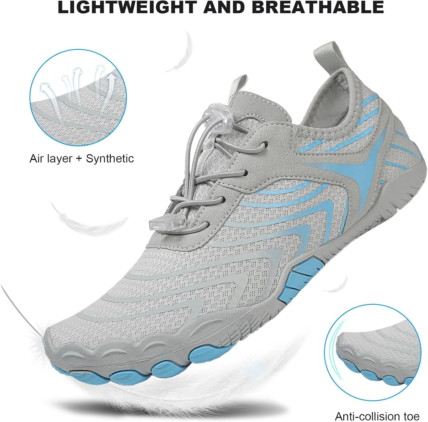 Обувь Footwear Pro Hike Barefoot для женщин и мужчин с широкой носочной частью, здоровая и нескользящая, дышащая, для босоногой ходьбы, пляжа, бассейна, плавания, серфинга, прогулок, походов и бега по тропам Generic, серый — фото 4