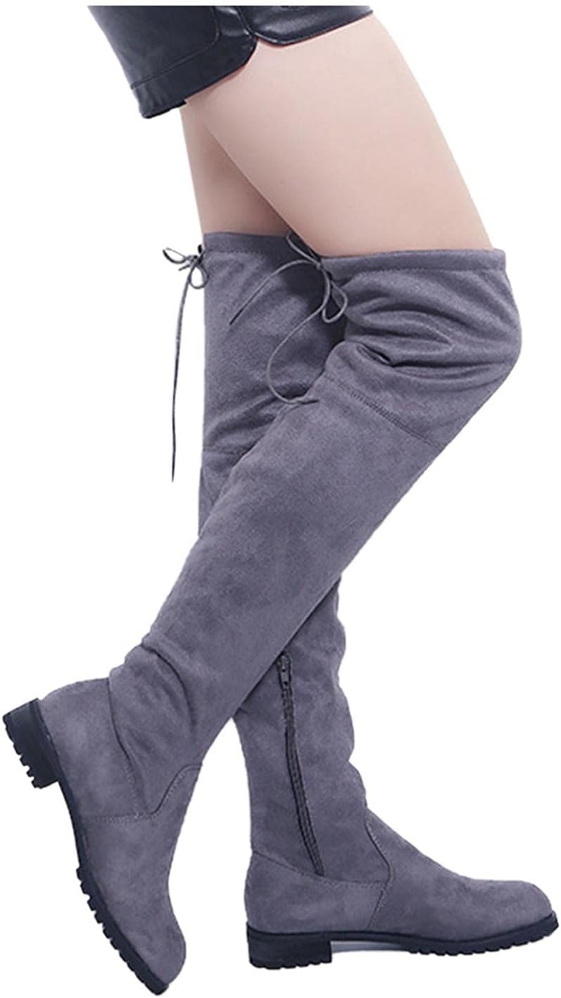 

Женские сапоги Hbeylia выше колена, модные повседневные замшевые зимние сапоги на шнуровке, высокие ботфорты, противоскользящие, с круглым носком, массивным низким каблуком, плоские, длинные сапоги для женщин, для дам, невест, в день свадьбы, се...