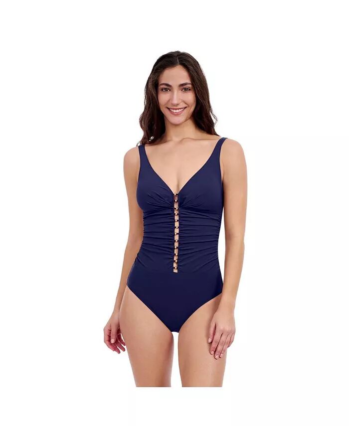 

Женский купальник Tutti Frutti D Cup V Neck с отделкой из золотистого бисера Profile by Gottex, синий