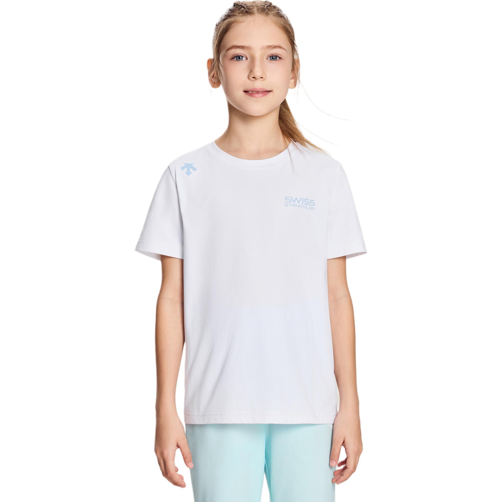 Детские быстросохнущие футболки для бега Descente, wt-bright белый tpg — фото 2