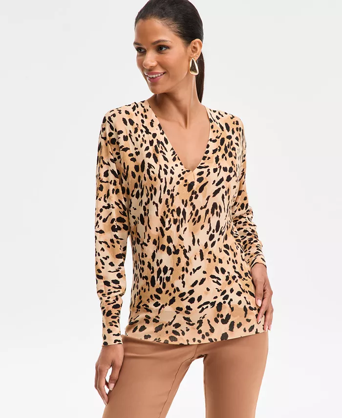 

Женский свитер с V-образным вырезом I.N.C. International Concepts, коричневый/бежевый