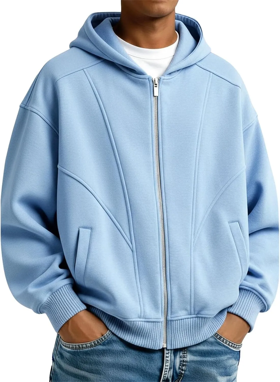 

Толстовка с капюшоном на молнии для мужчин, Casual, Long Sleeve, Plus Size