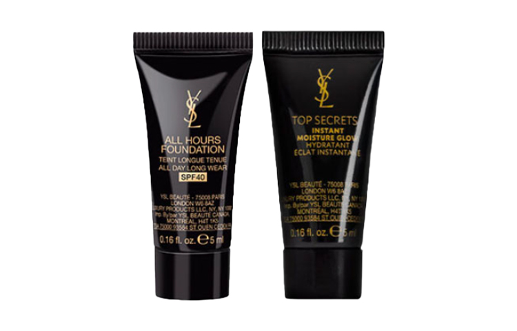 Набор миниатюр Yves Saint Laurent: тональный крем All Hours Foundation LC2, 5 мл*2 + праймер Top Secrets Instant Moisture Glow, 5 мл*2 — фото 3