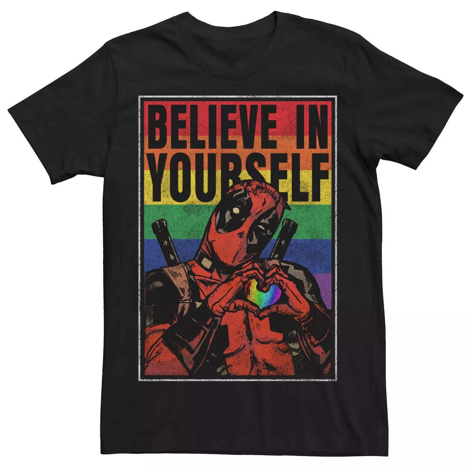 

Взрослая футболка с радужным плакатом Marvel Deadpool Pride Believe In Yourself Licensed Character