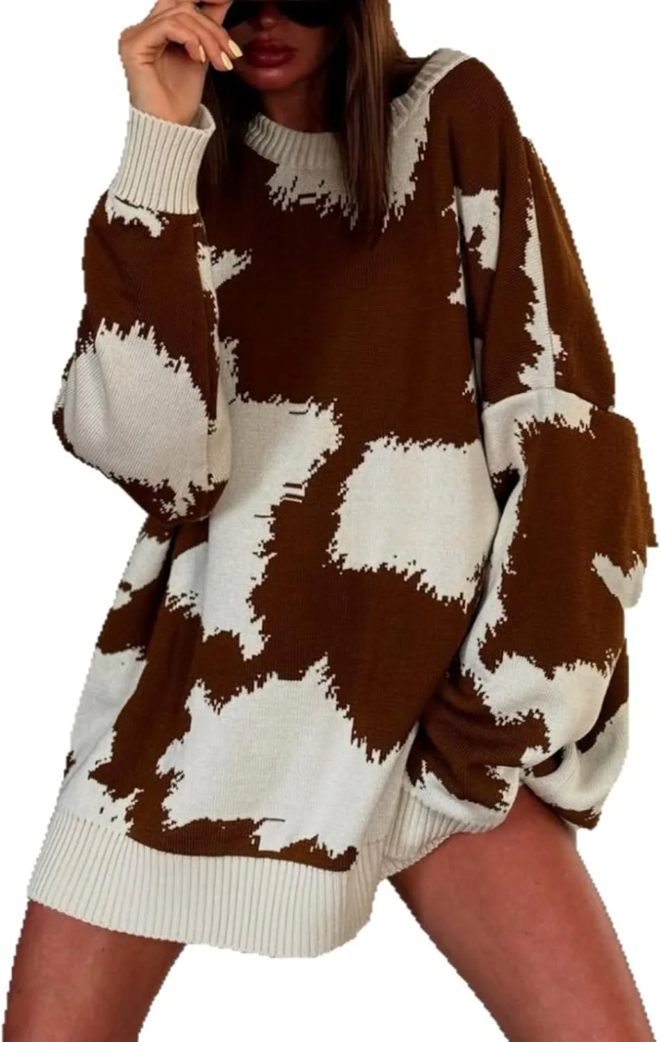 

Свитер с принтом коровы свободного кроя Zbaul