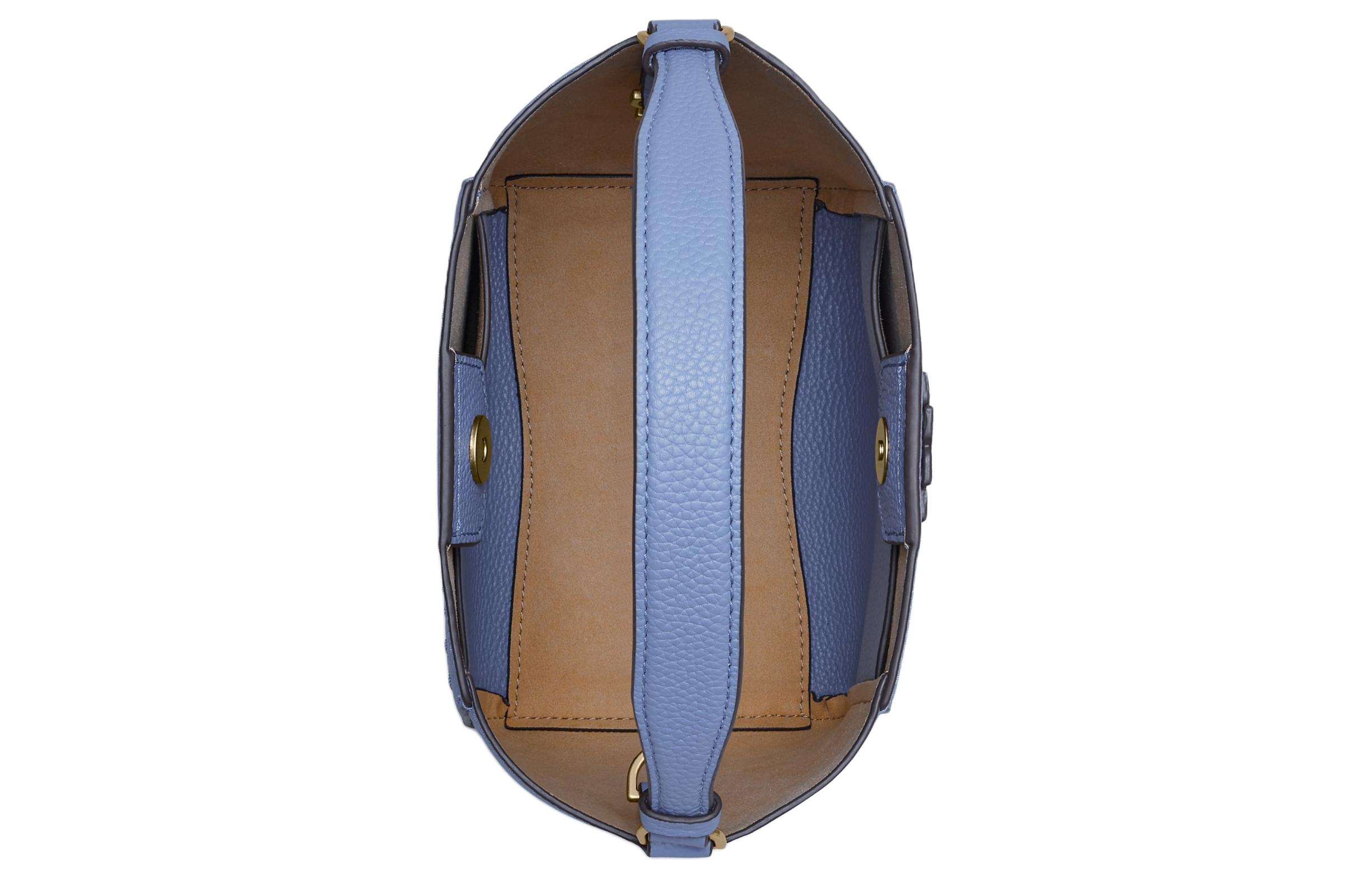 

McGraw Litchi Grain Leather Bucket Bag, Маленькая женская сумка через плечо синего деревянного оттенка TORY BURCH